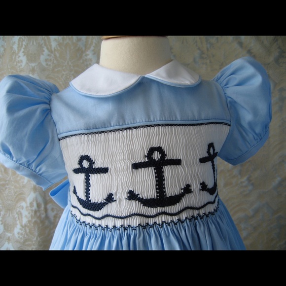 Anchor Smocked Dress 100% Cotton Nautical Spring - Picture 3 of 7